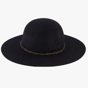 Christian Lacroix Black Hat with Brass Chain Accent